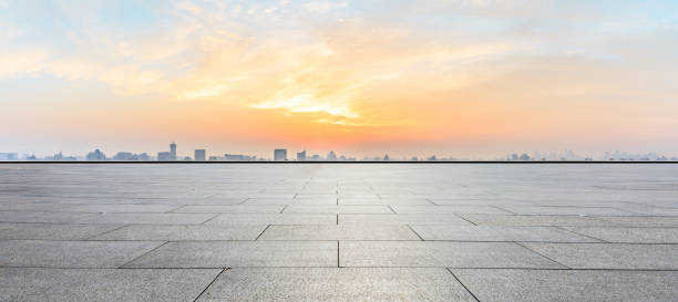 istock Panoramic city skyline and buildings with empty square floor 1091167352