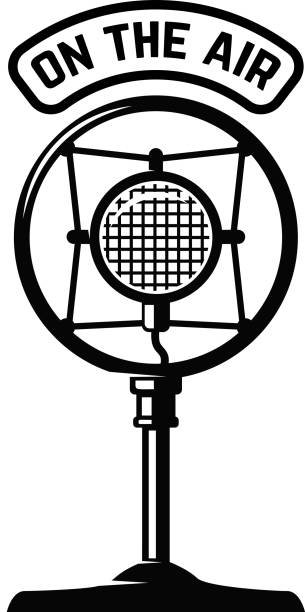 Vintage microphone icon on white background. Design element for label, emblem, sign. Vintage microphone icon on white background. Design element for label, emblem, sign. Vector illustration analogue radio stock illustrations