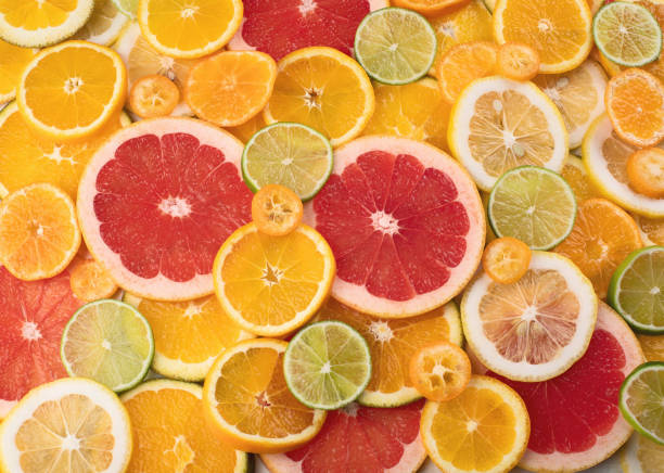 istock Fresh citrus fruits colorful background. 1091176282