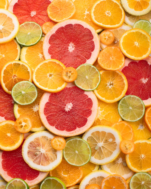 istock Fresh citrus fruits colorful background. 1091176290