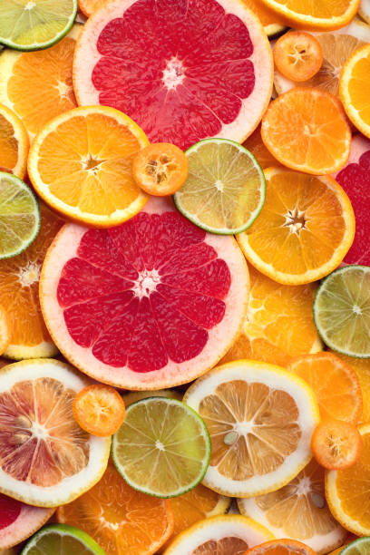 istock Fresh citrus fruits colorful background. 1091176516