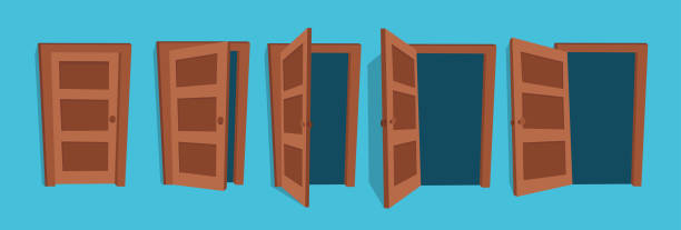 Doors. Cartoon vector illustration of the open and closed doors. escaping illustrations stock illustrations