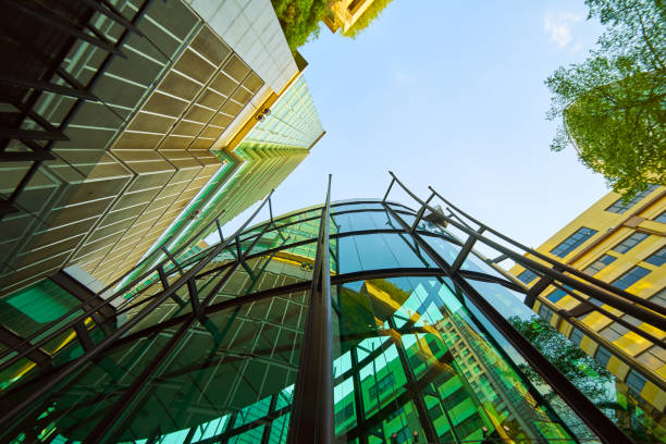 istock Low angle shot of modern glass buildings 1091179924