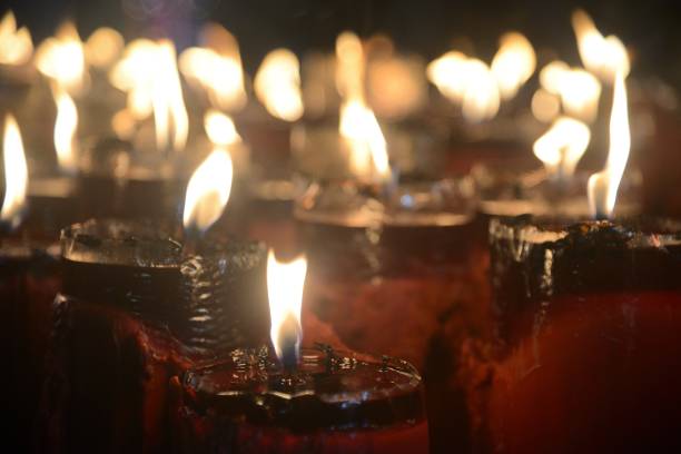 istock The yellow candles light up in the temple. 1091183370