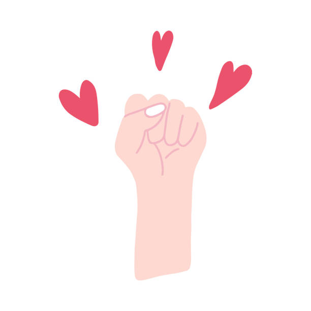 Feminist fist surrounded by hearts vector Feminist fist surrounded by hearts vector girl power stock illustrations