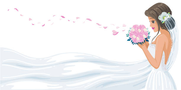 illustrazioni stock, clip art, cartoni animati e icone di tendenza di sposa - bride backgrounds white bouquet