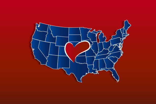 USA blue Map and heart vector background USA blue Map and heart vector background icon graphic design image template heart of texas stock illustrations