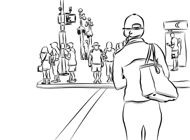 Vector illustration of Downtown Crosswalk Pedestrians