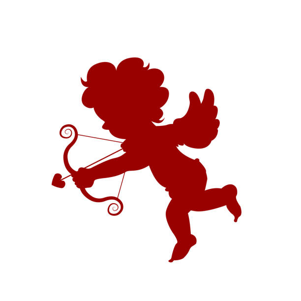 silhouette rot amour cupid baby symbol mythologie winkel halten isoliert auf weißem hintergrund für pfeil und bogen schmücken am valentinstag, vektor-illustration. - cupid love red affectionate stock-grafiken, -clipart, -cartoons und -symbole