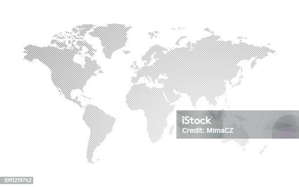 Gray Hatched Map Of The World Stock Illustration - Download Image Now - World Map, Globe - Navigational Equipment, Map