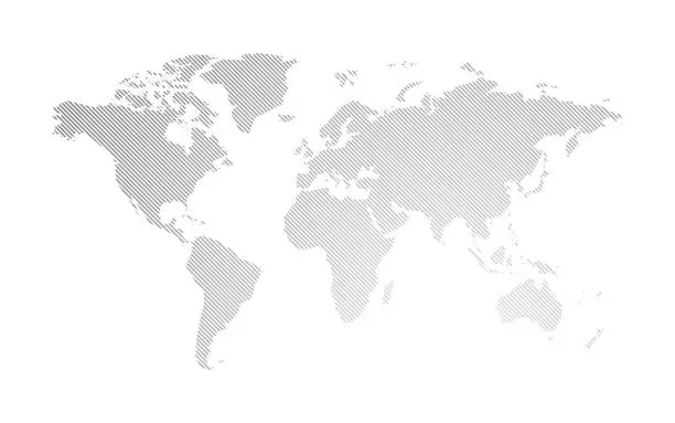 Vector illustration of gray hatched map of the world