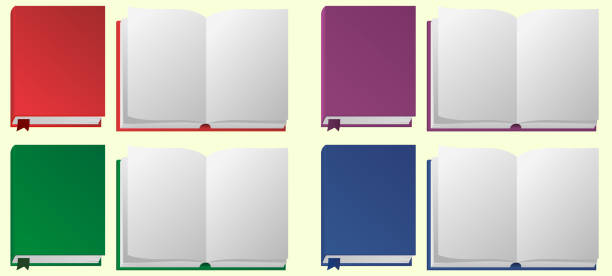 Open and closed books on white background Beautiful set with different color open and closed books on white background closed illustrations stock illustrations