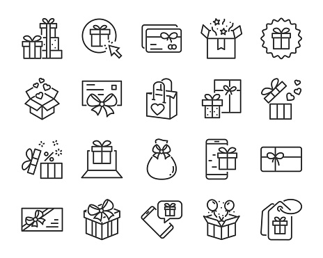 set of christmas and happy new year gift icons