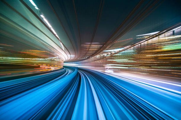 istock Motion blur from Yurikamome Line moving inside tunnel in Tokyo, Japan 1091236206