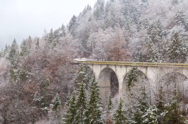 istock Road passing through the mountain forest in winter day 1091236606