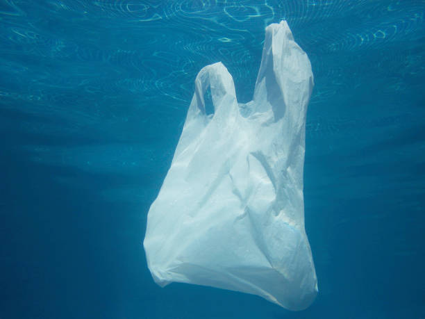 istock Plastic bag floating into the water. Polluted enviromental. Recycling 1091246310