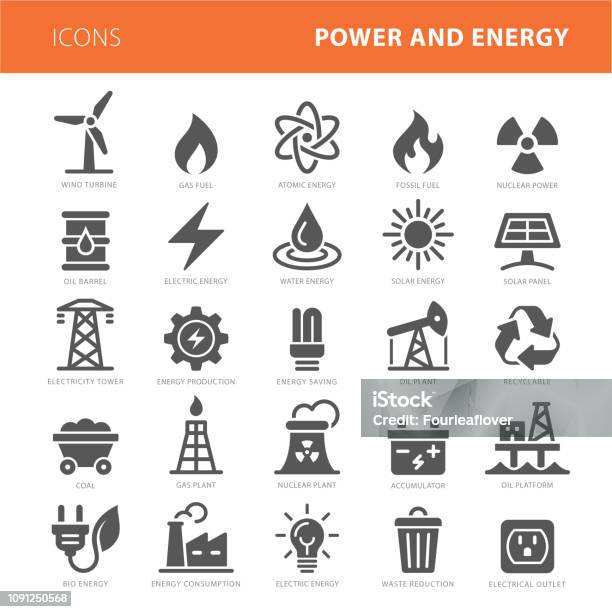 에너지 아이콘 회색 벡터 일러스트 레이 션 세트 아이콘에 대한 스톡 벡터 아트 및 기타 이미지 - 아이콘, 천연가스, 연료 및 전력 생산