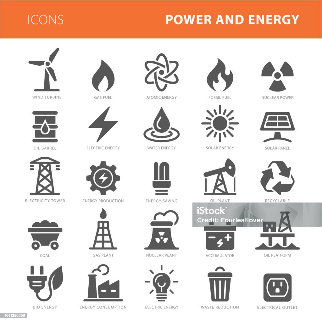 Energy icons grey vector illustration set Icon Symbol stock vector