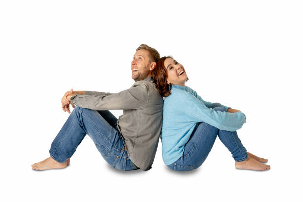 istock Happy couple isolated on white background with copy space Thinking and Planning wealthy future together in Love, Buying First house, having Child Baby and family financial well-being concept. 1091250956