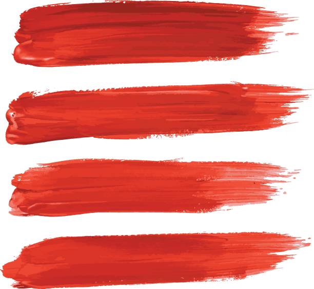 ilustraciones, imágenes clip art, dibujos animados e iconos de stock de conjunto de pinceles de trazo rojo aislado en blanco - horizontal white background in a row copy space
