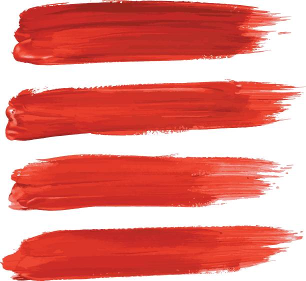 illustrazioni stock, clip art, cartoni animati e icone di tendenza di set di pennelli a tratto rosso isolati su bianco - brush stroke