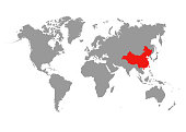 istock The map of China is highlighted in red on the world map 1091270054