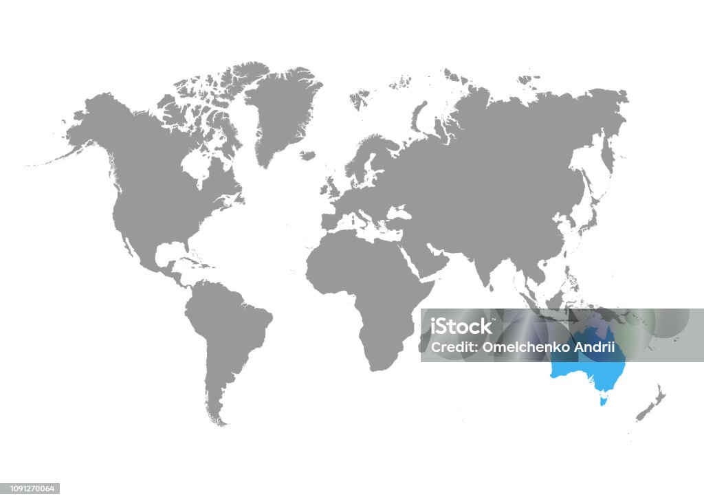 De Kaart Van Australië Is Gemarkeerd In Blauw Op De Wereldkaart  Stockvectorkunst En Meer Beelden Van Wereldkaart - Istock