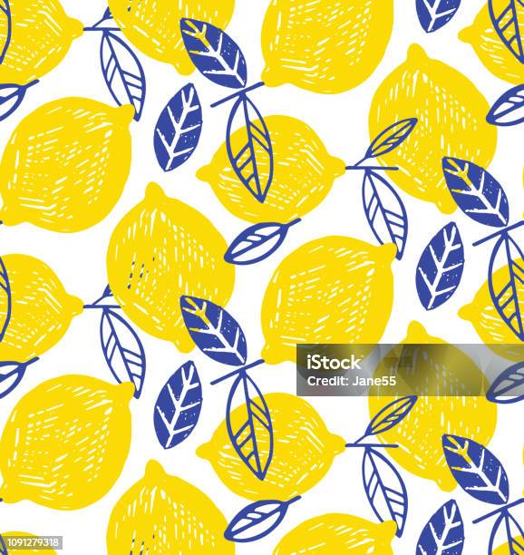 Citrus Lemon Lime Doodle Pattern Background Stock Illustration - Download Image Now - Lemon - Fruit, Fruit, Pattern