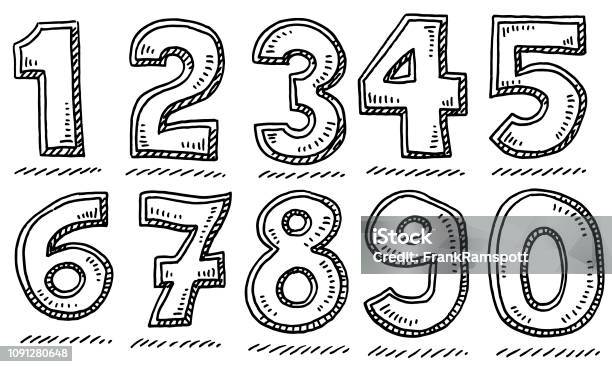 Bold Numbers Set Drawing Stock Illustration - Download Image Now - Number, Doodle, Drawing - Art Product