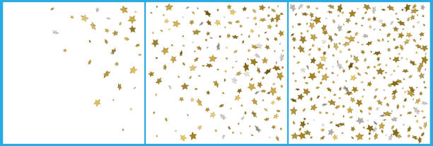 istock 3d gold and silver stars confetti celebrations. Simple festive modern design. Holiday vector. Set 3 in 1 1091283198