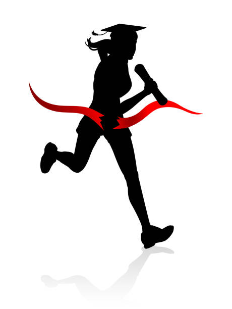 ilustrações de stock, clip art, desenhos animados e ícones de graduate running race education concept - silhouette running cap hat