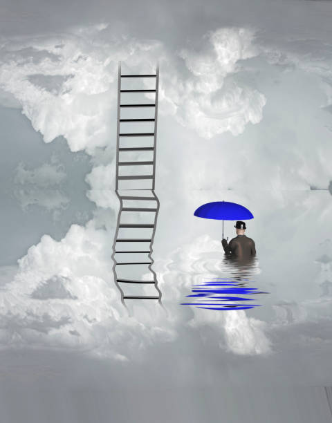 istock Man in floood with ladder above 1091298422