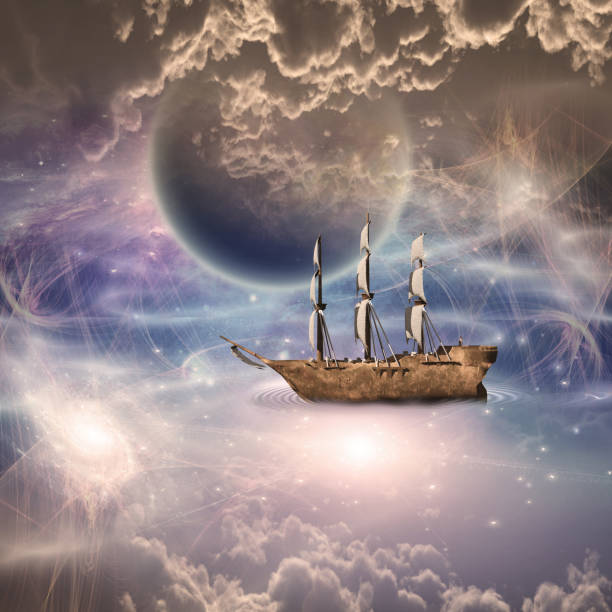istock Sailing ship with full sails in fantastic scene 1091298538