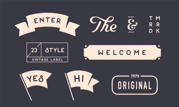 Set of vintage graphic. Design elements, linear drawing, vintage hipster style. Flag, ribbon, banner, border, style elements, the and ampersand. Set of vintage retro graphic. Vector Illustration