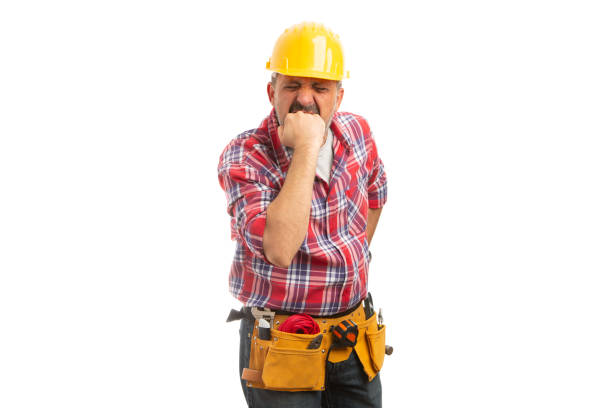 istock Construction worker showing fist as angry gesture 1091299360