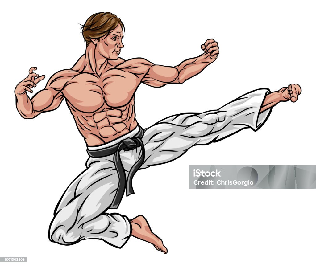Karate Or Kung Fu Flying Kick Stock Illustration - Download Image Now -  Movie, Black Belt, Karate - iStock