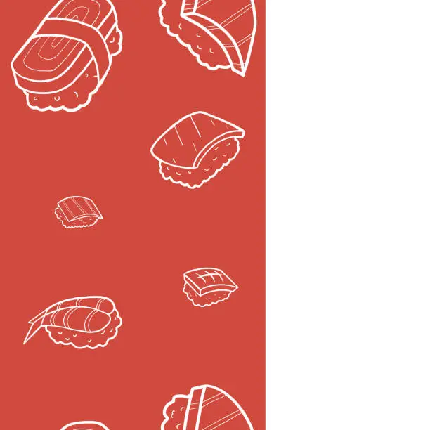 Vector illustration of Nagiri sushi seamless pattern doodle set