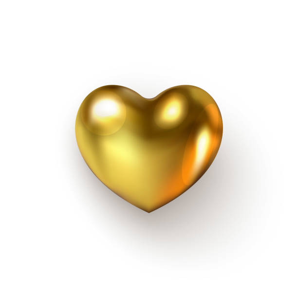 istock 3D Realistic Golden Heart symbol with shadow. Glossy St Valentines holiday, Wedding, Happy Mother Day, Birthday web digital icon on white backdrop. 1091310524