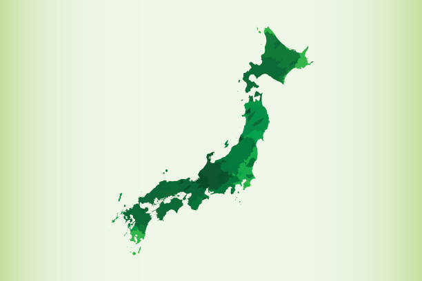 istock Japan watercolor map vector illustration in green color on light background using paint brush on paper page 1091313410