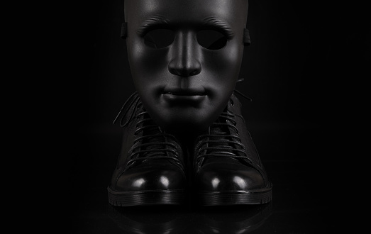 black men's shoes and black mask