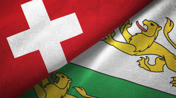 cantón de thurgau y suiza dos banderas juntos relaciones textil tela tela textura - thurgau fotografías e imágenes de stock