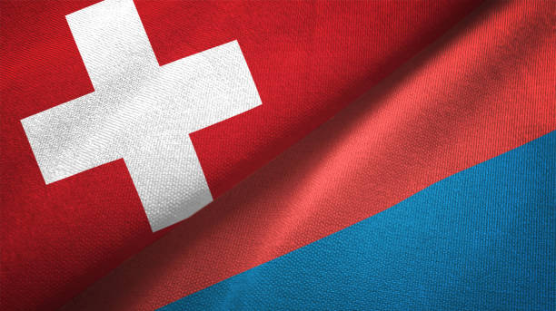 tessin canton and switzerland two flags together realations textile cloth fabric texture - tessin imagens e fotografias de stock