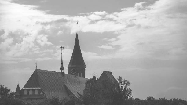 old Prussian cathedral in Kaliningrad, retro black and white toned