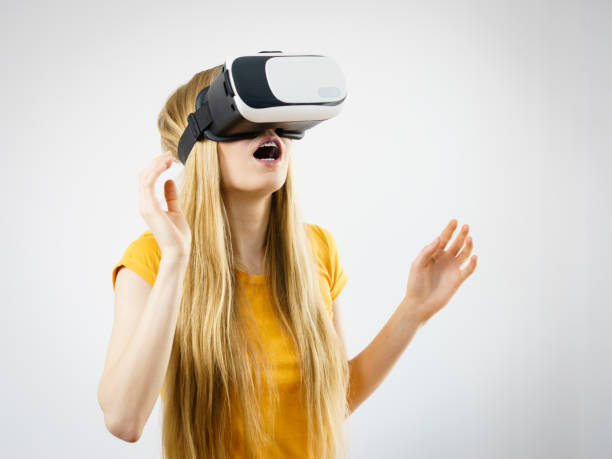 istock Girl wearing virtual reality goggles. 1091332170