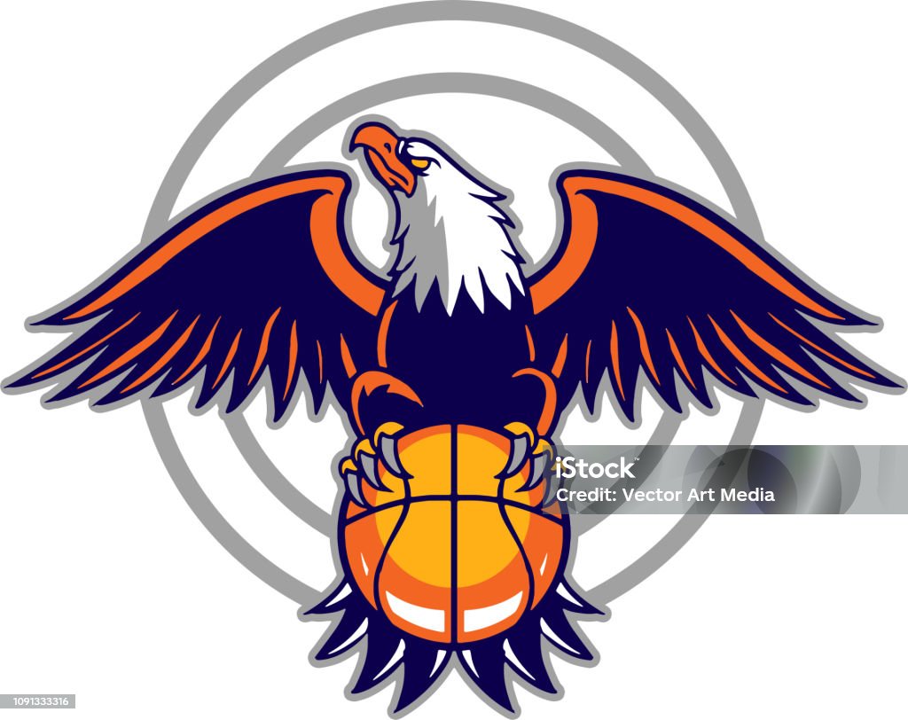 Eagle basketball The illustration shows a huge eagle that holds a basketball. The strong bird has huge wings, big claws and he looks powerful and invincible. Eagle - Bird stock vector