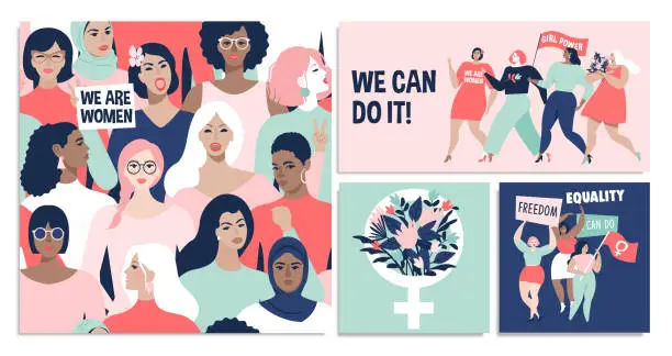 Vector illustration of International Women's Day. We can do it!