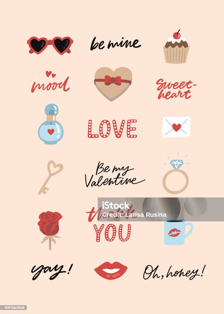 Ilustración de Pack De Pegatinas De San Valentín y más Vectores Libres de  Derechos de Día de San Valentín - Festivo - Día de San Valentín - Festivo,  Pegatina, Amor - Sentimiento - iStock