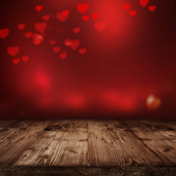 istock Red bright background with wooden stage 1091373756