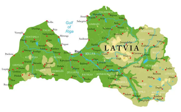 Vector illustration of Latvia physical map