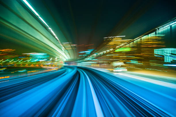 istock Motion blur from Yurikamome Line moving inside tunnel in Tokyo, Japan 1091383324